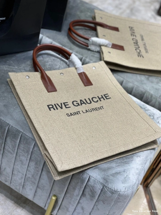Tony Luxuries BAG N RIVE YSL IN COTTON AND GAUCHE S LINEN SHOPPING 0818